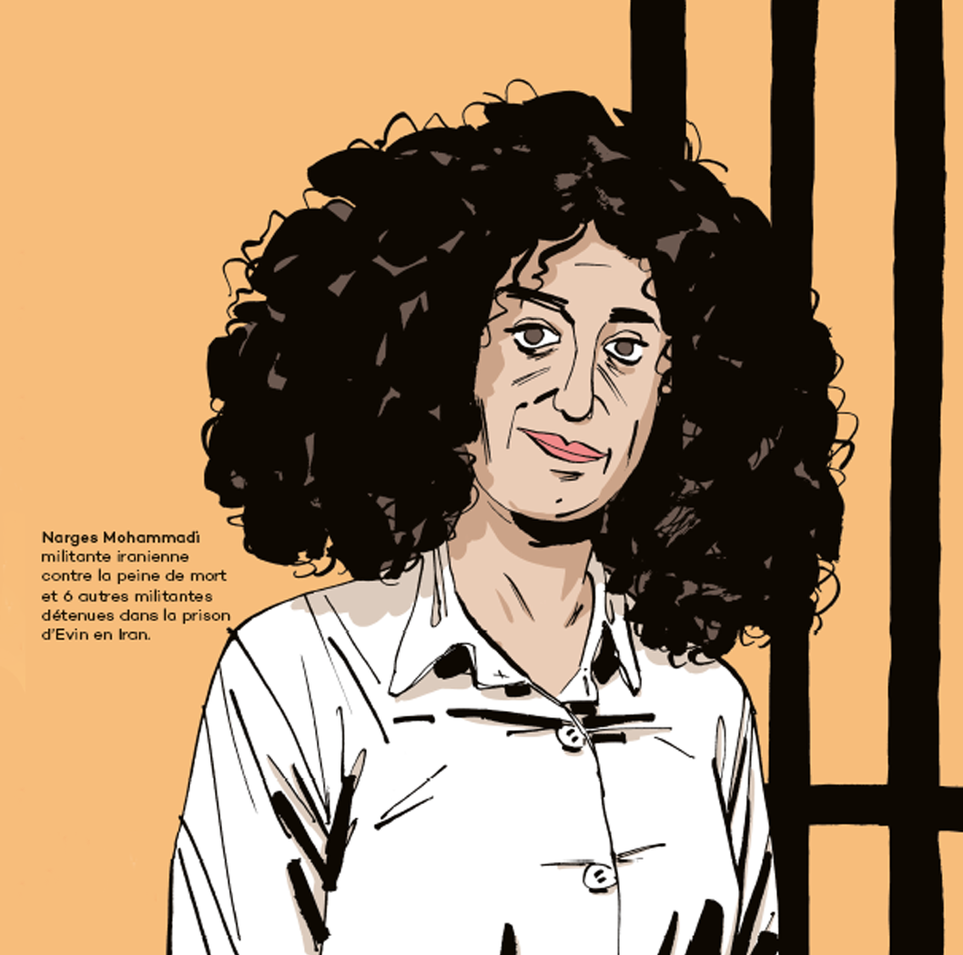 Portrait illustré de Narges Mohammadi par Paul Gros